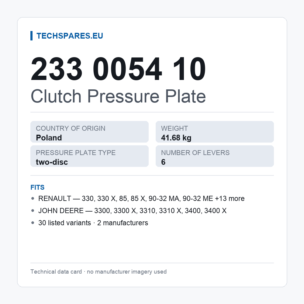 Clutch Pressure Plate 233 0054 10 — technical data card