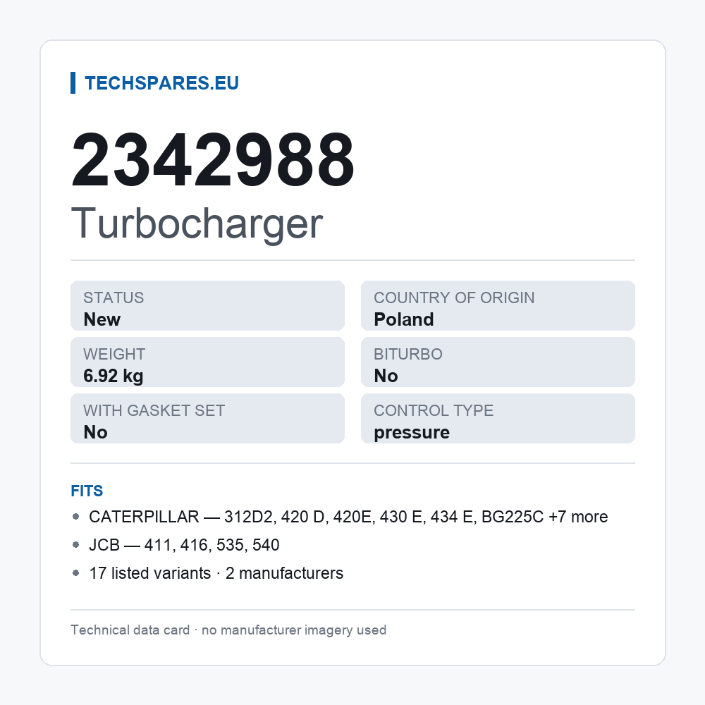 Turbocharger 2342988 — technical data card