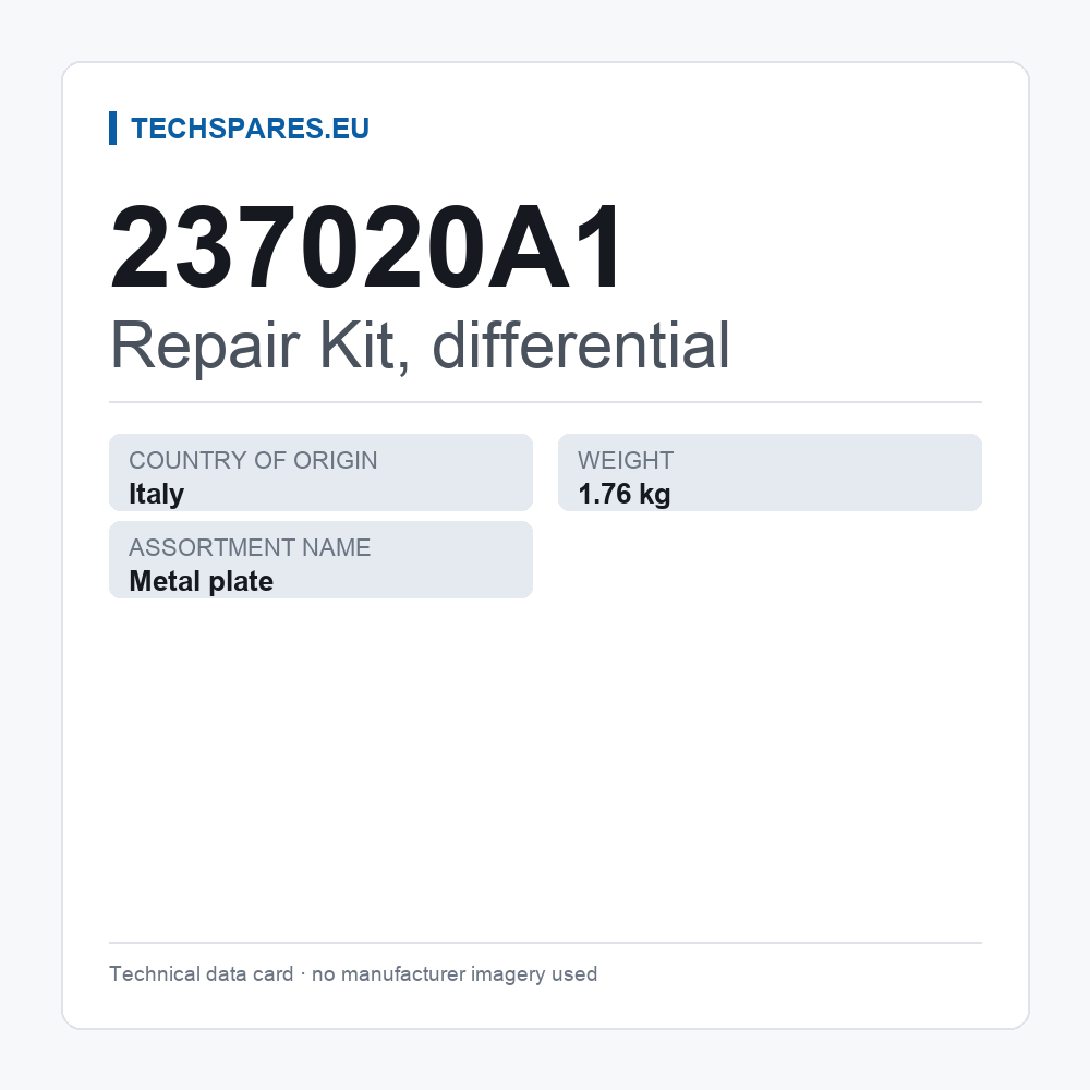 Repair Kit, differential 237020A1 — technical data card
