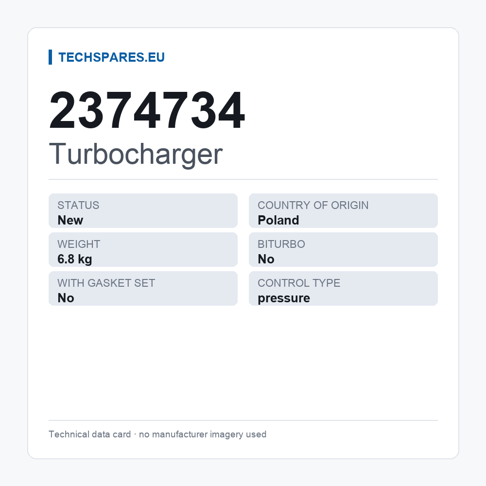 Turbocharger 2374734 — technical data card