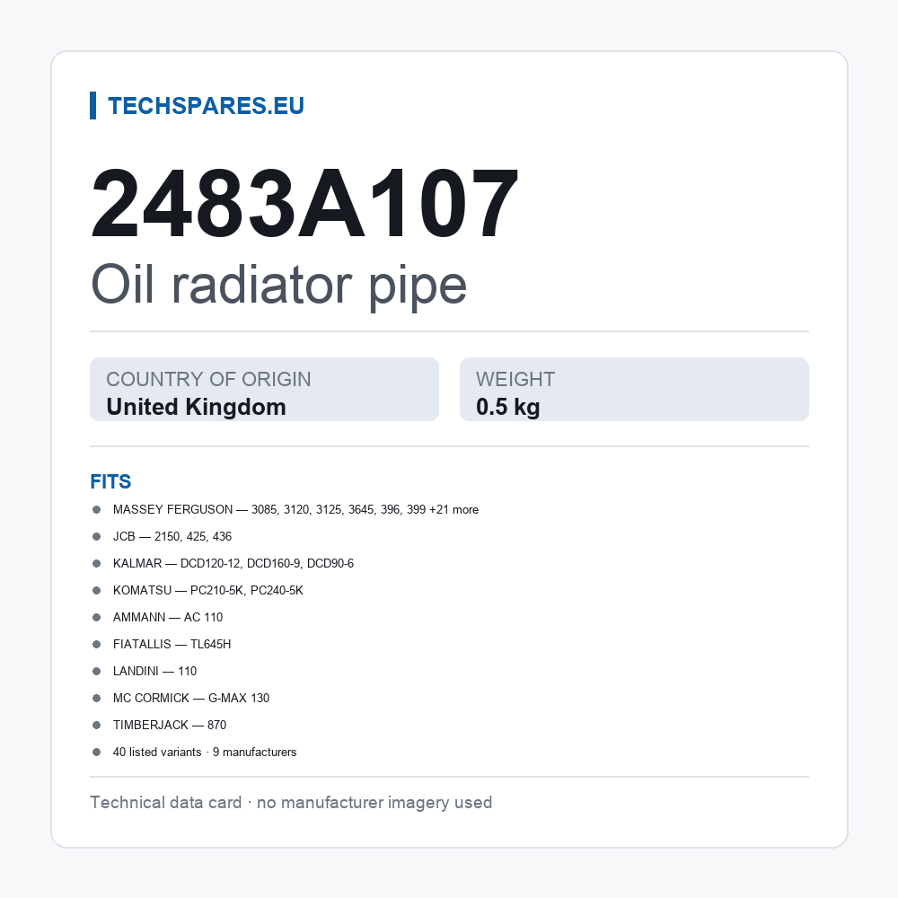 Oil radiator pipe 2483A107 — technical data card