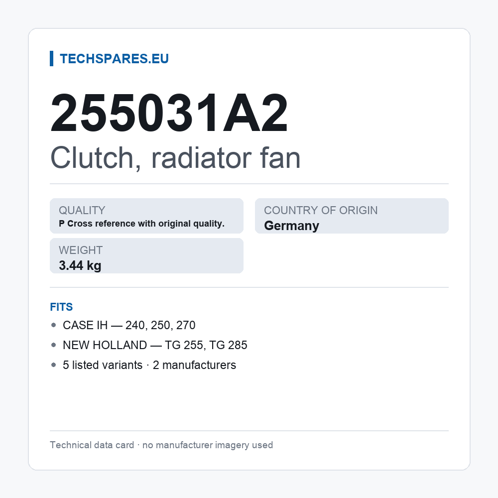 Clutch, radiator fan 255031A2 — technical data card