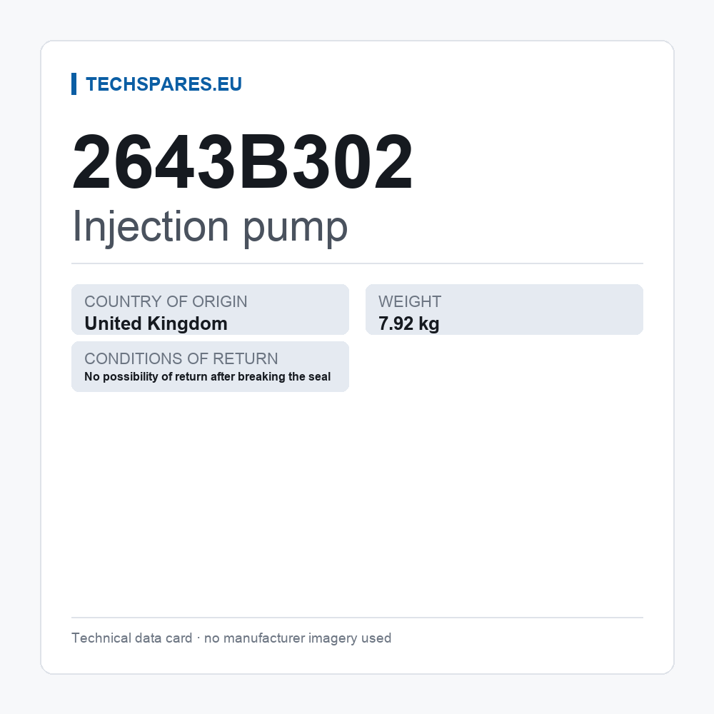 Injection pump 2643B302 — technical data card