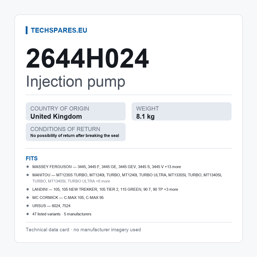 Injection pump 2644H024 — technical data card