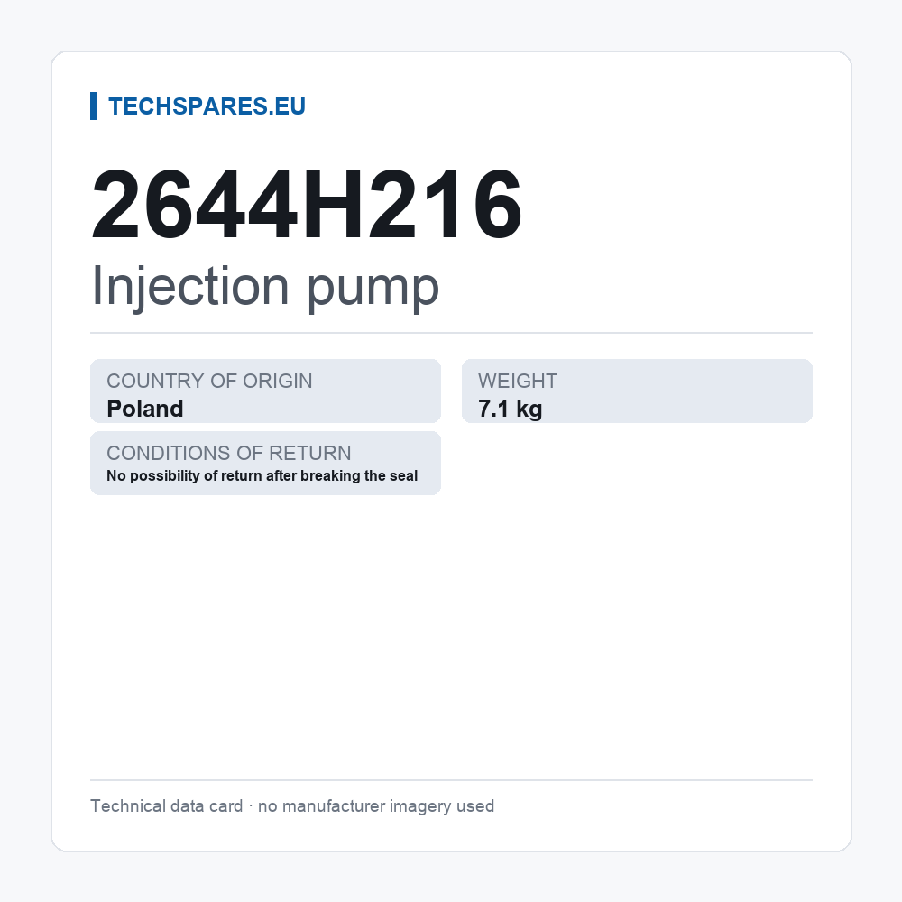Injection pump 2644H216 — technical data card