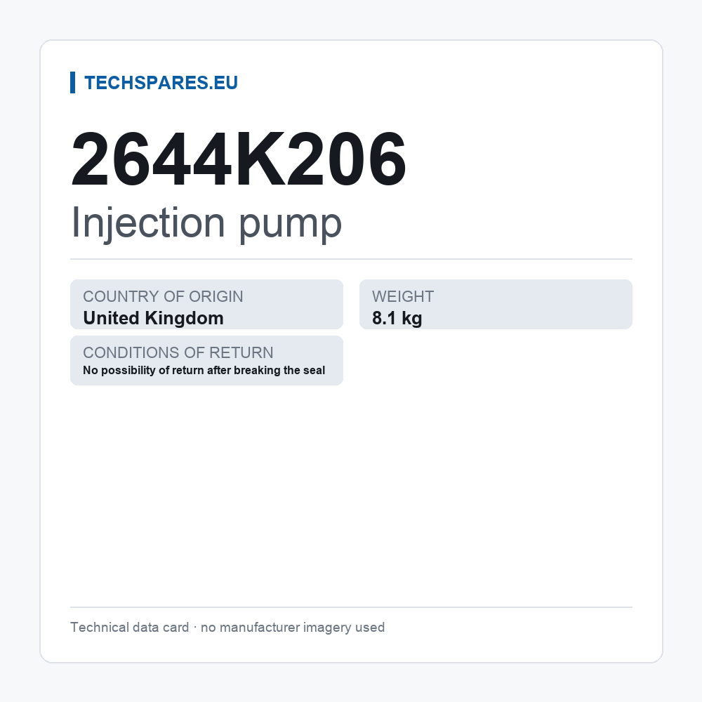 Injection pump 2644K206 — technical data card