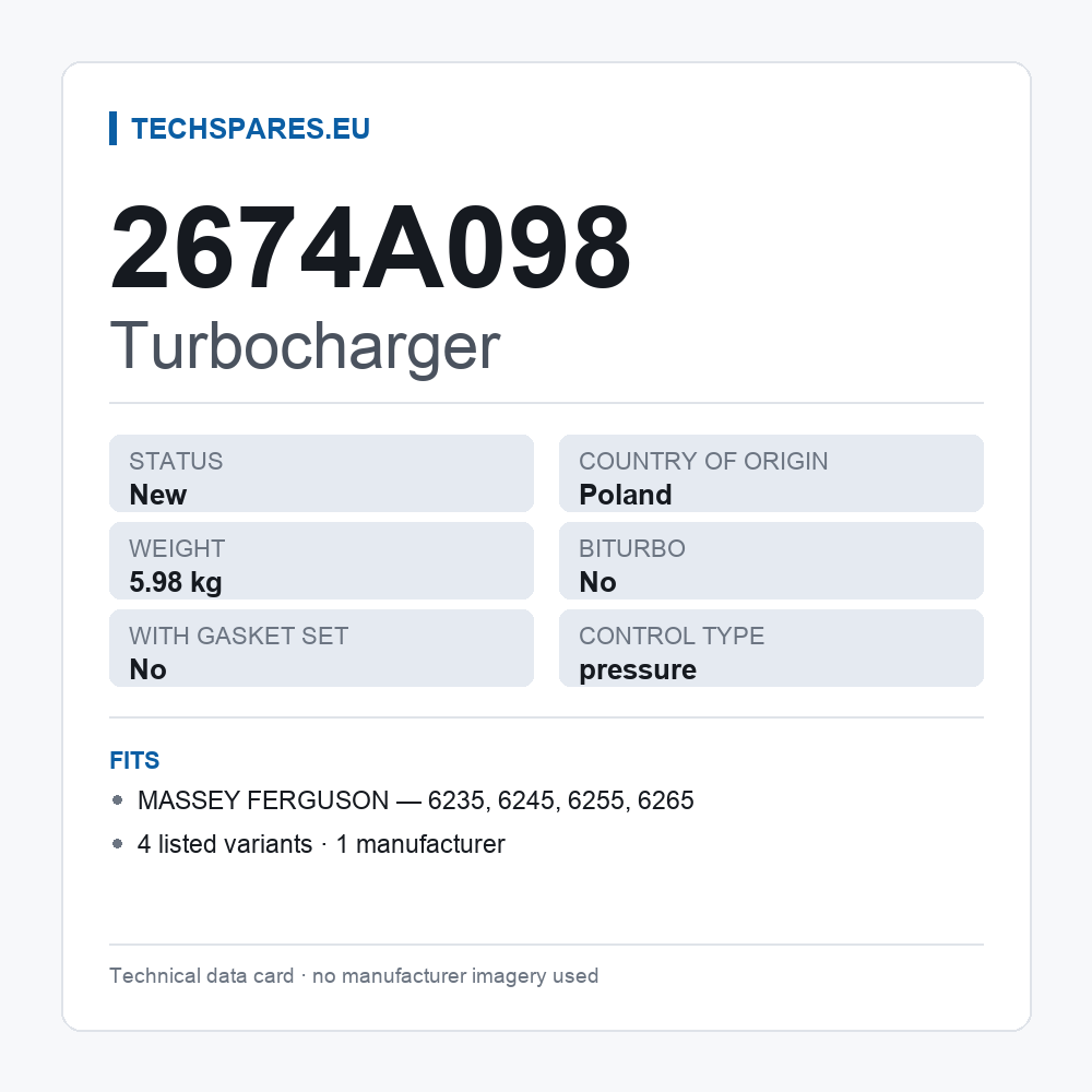Turbocharger 2674A098 — technical data card