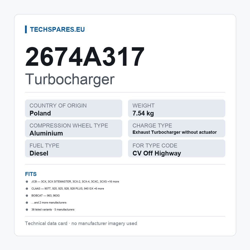 Turbocharger 2674A317 — technical data card