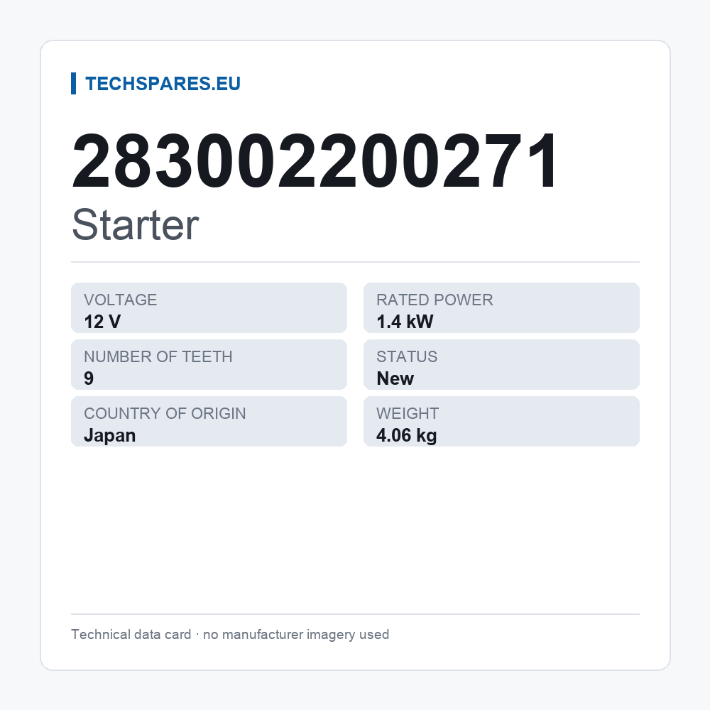 Starter 283002200271 — technical data card