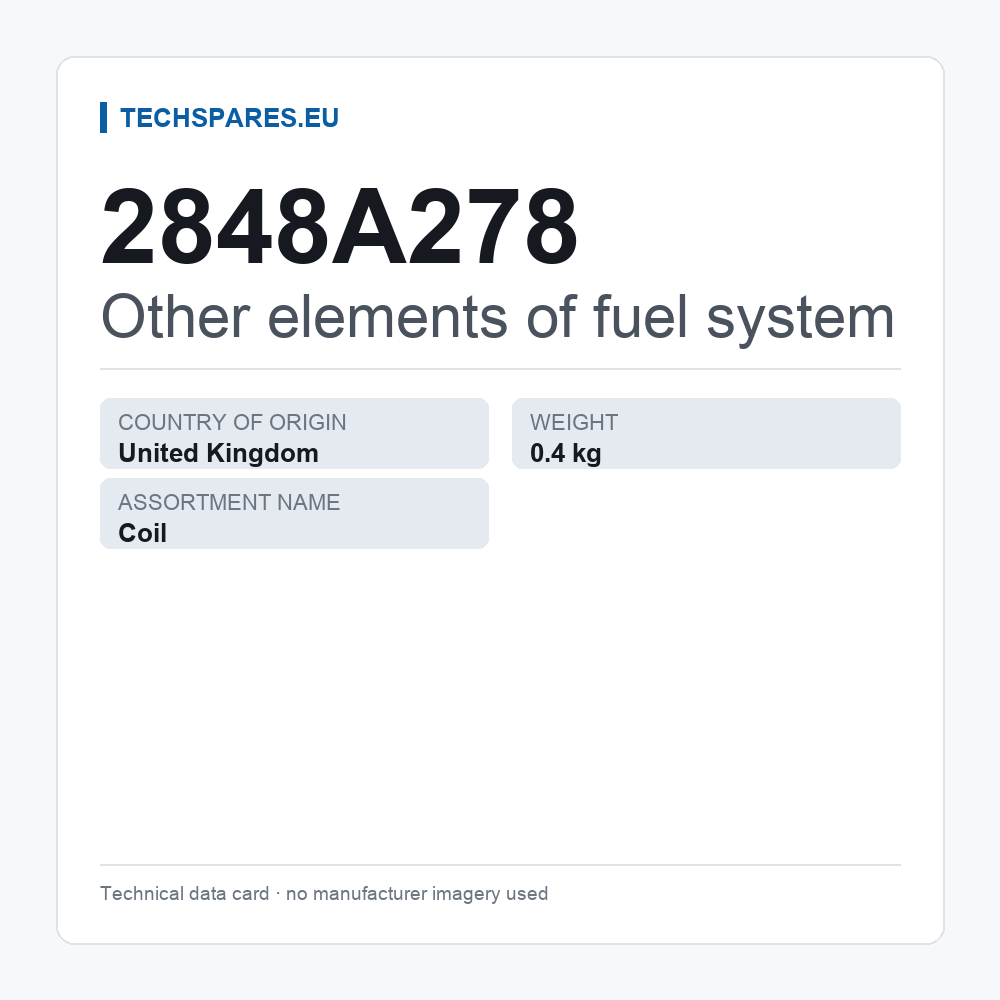 Other elements of fuel system 2848A278 — technical data card