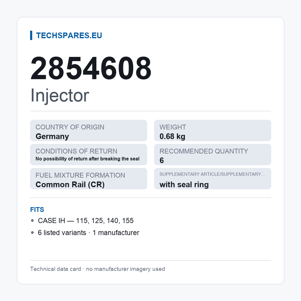 Injector 2854608 — technical data card