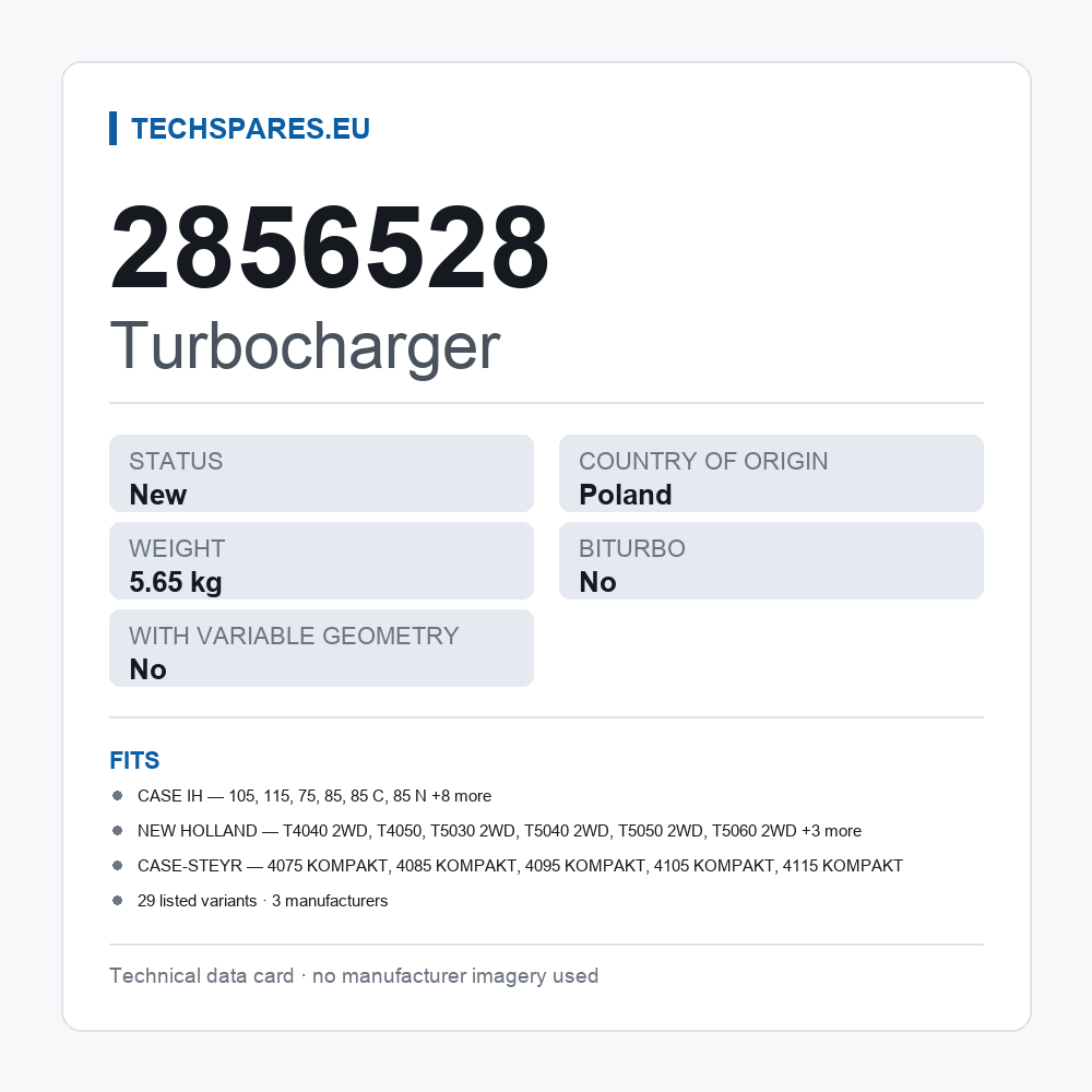 Turbocharger 2856528 — technical data card