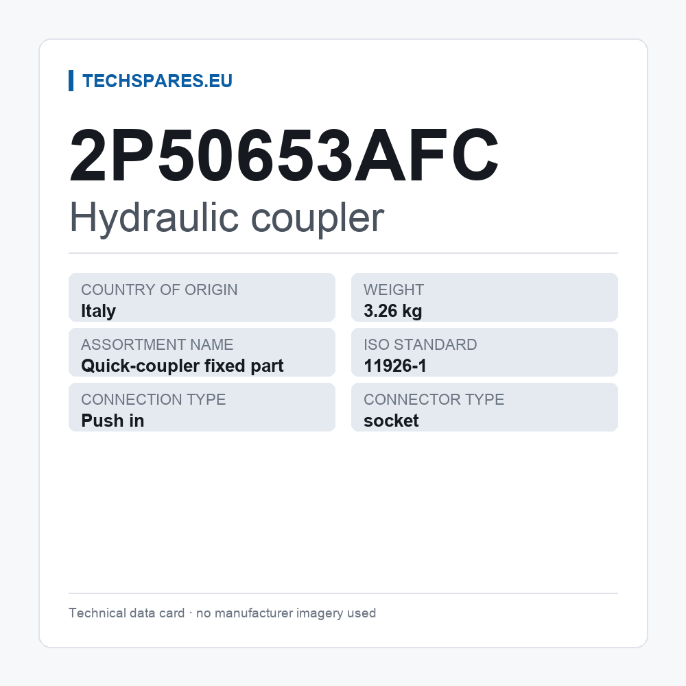 Hydraulic coupler 2P50653AFC — technical data card