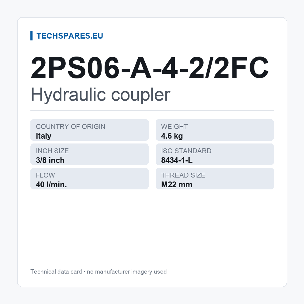Hydraulic coupler 2PS06-A-4-2/2FC — technical data card