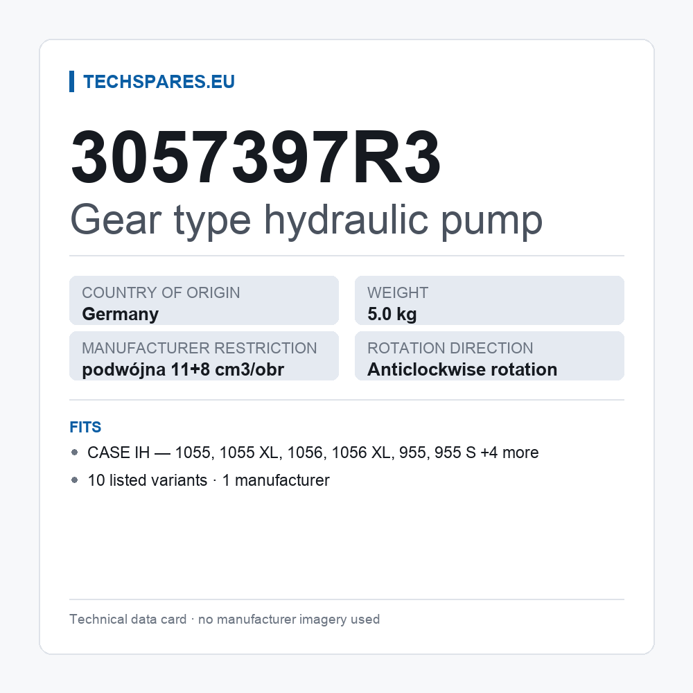 Gear type hydraulic pump 3057397R3 — technical data card
