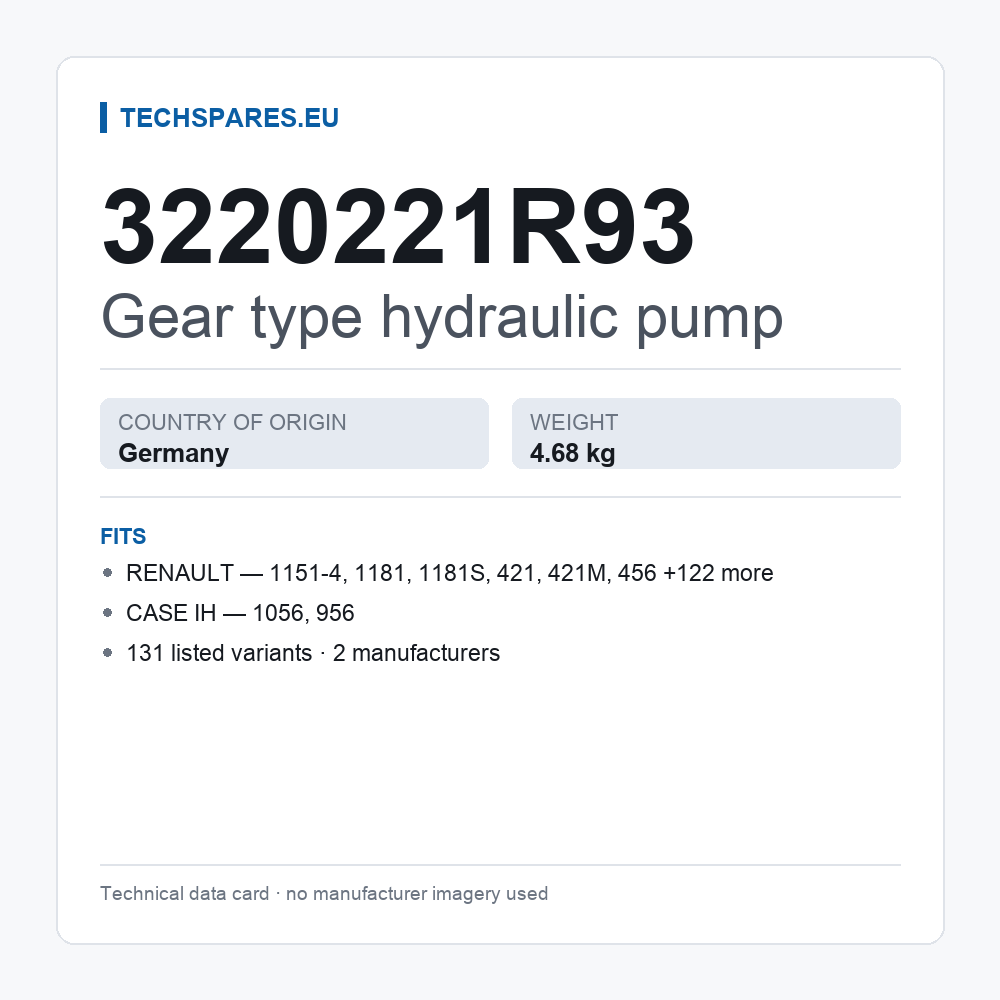 Gear type hydraulic pump 3220221R93 — technical data card