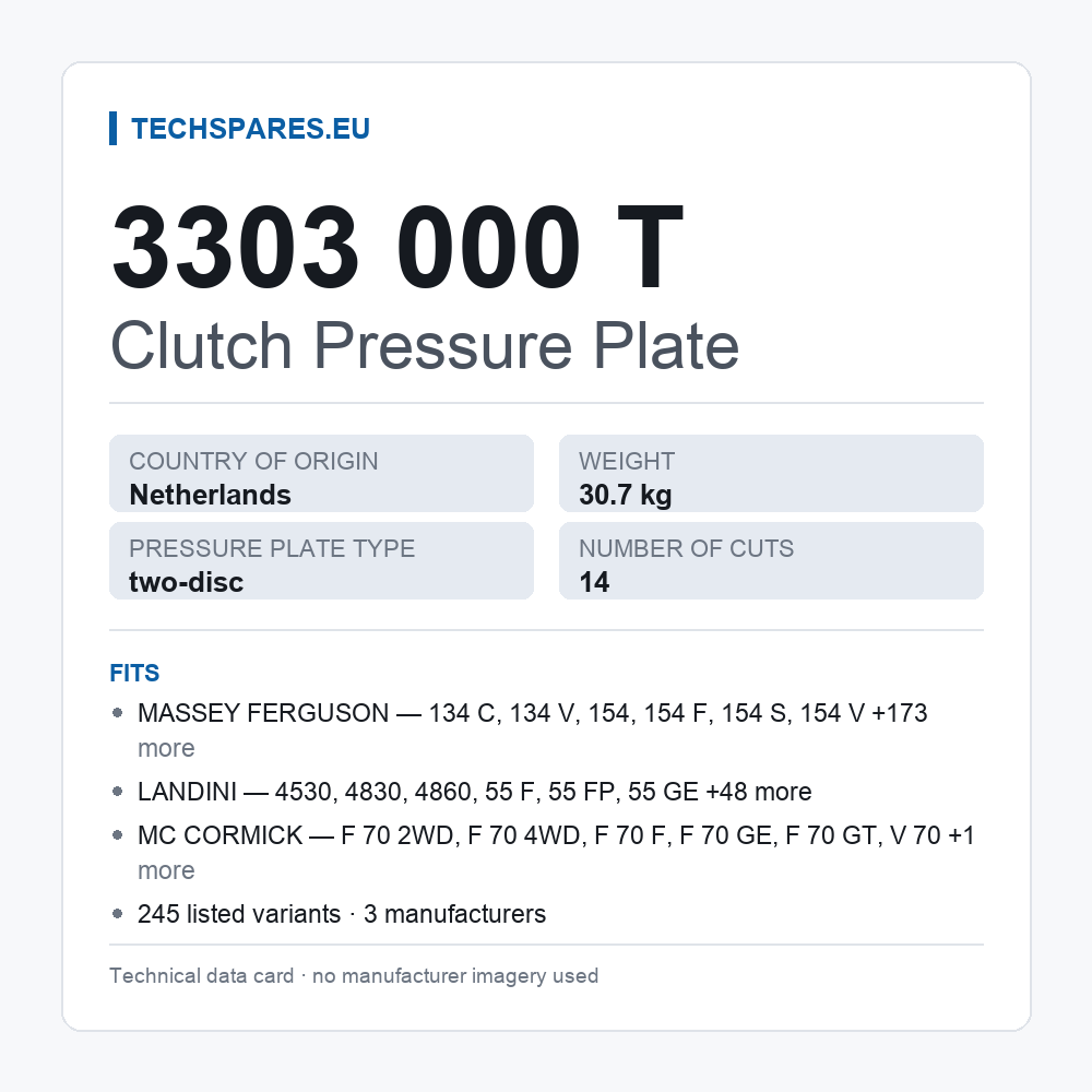 Clutch Pressure Plate 3303 000 T — technical data card