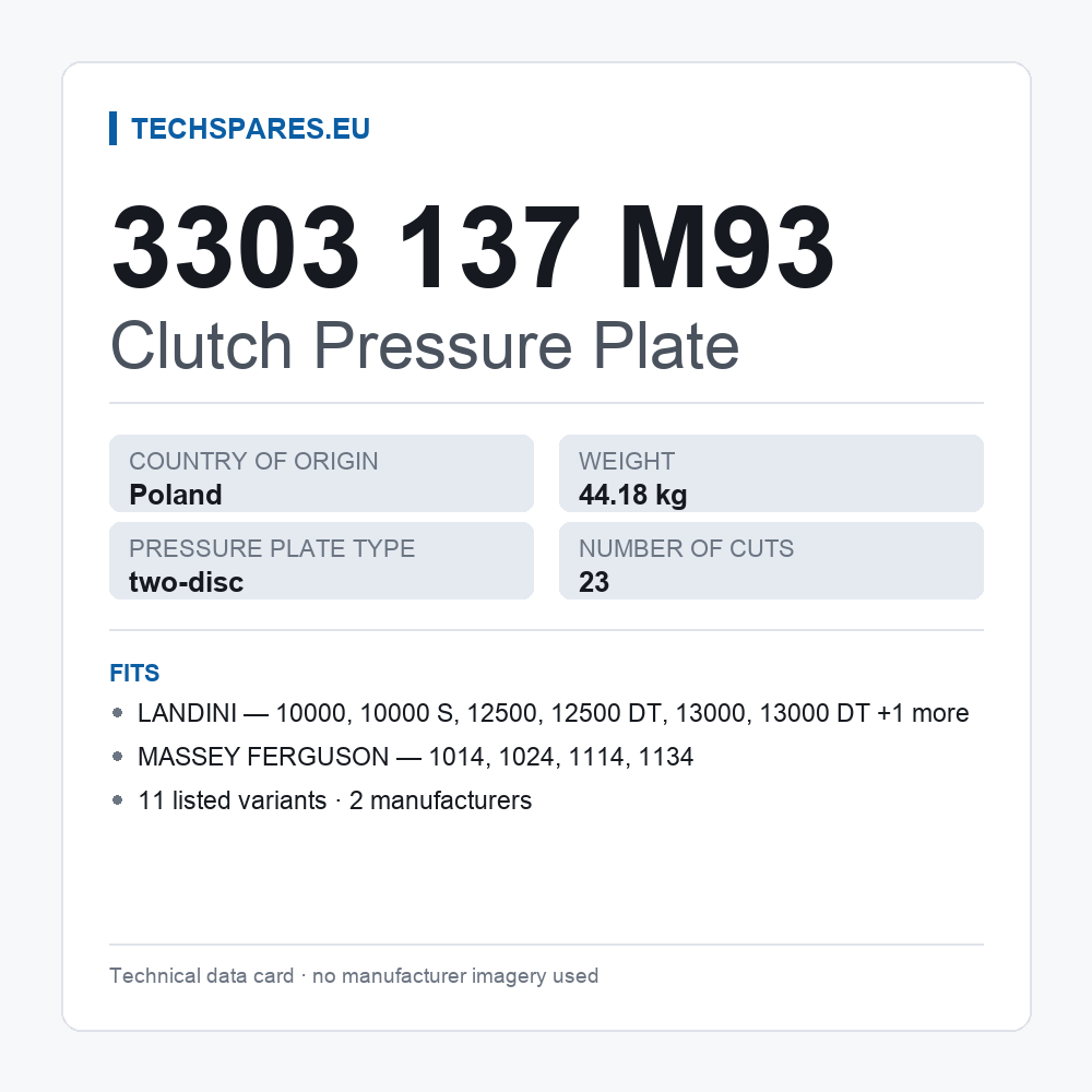 Clutch Pressure Plate 3303 137 M93 — technical data card