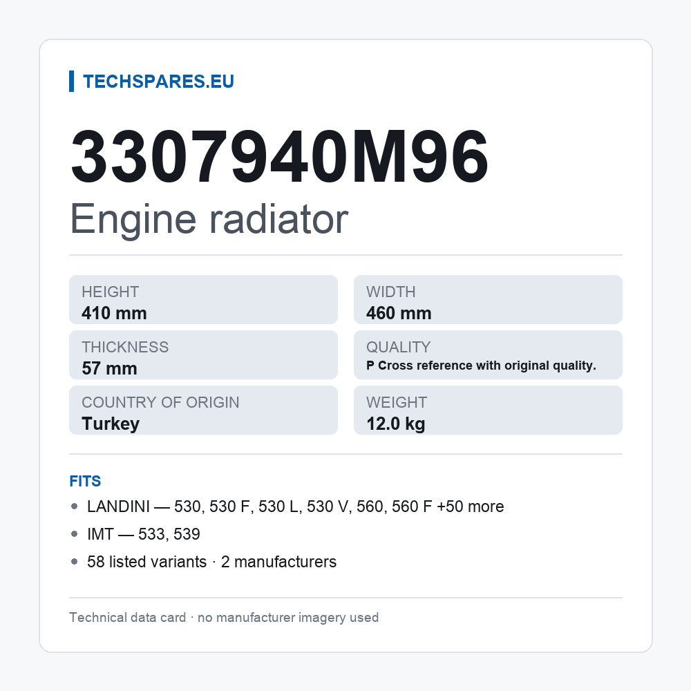 Engine radiator 3307940M96 — technical data card