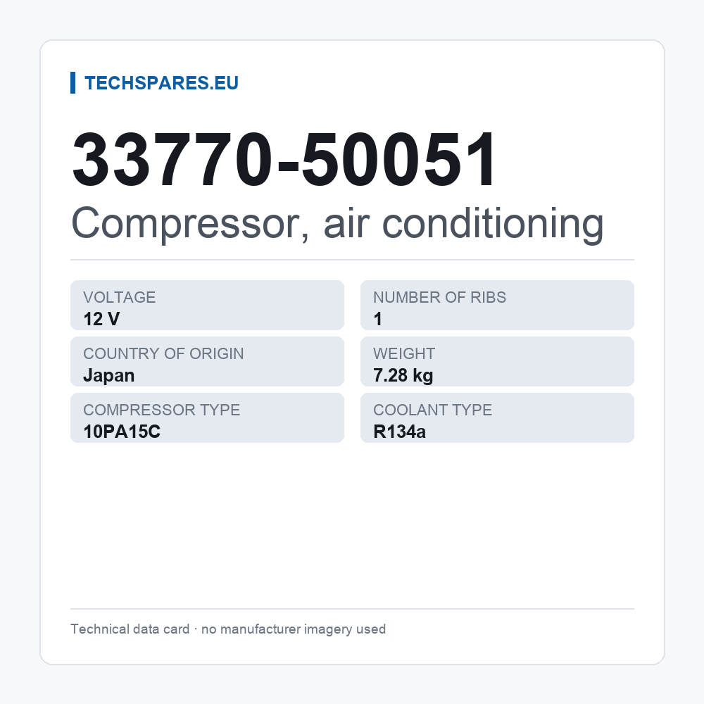 Compressor, air conditioning 33770-50051 — technical data card