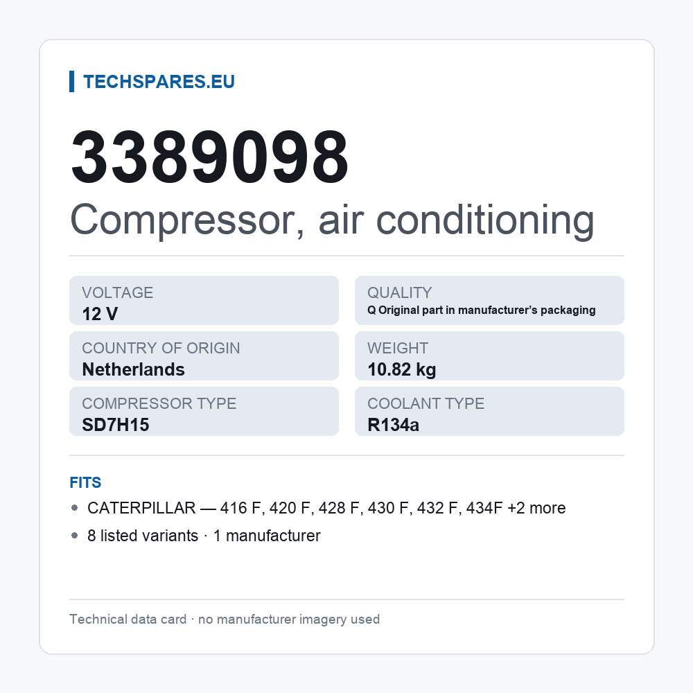 Compressor, air conditioning 3389098 — technical data card