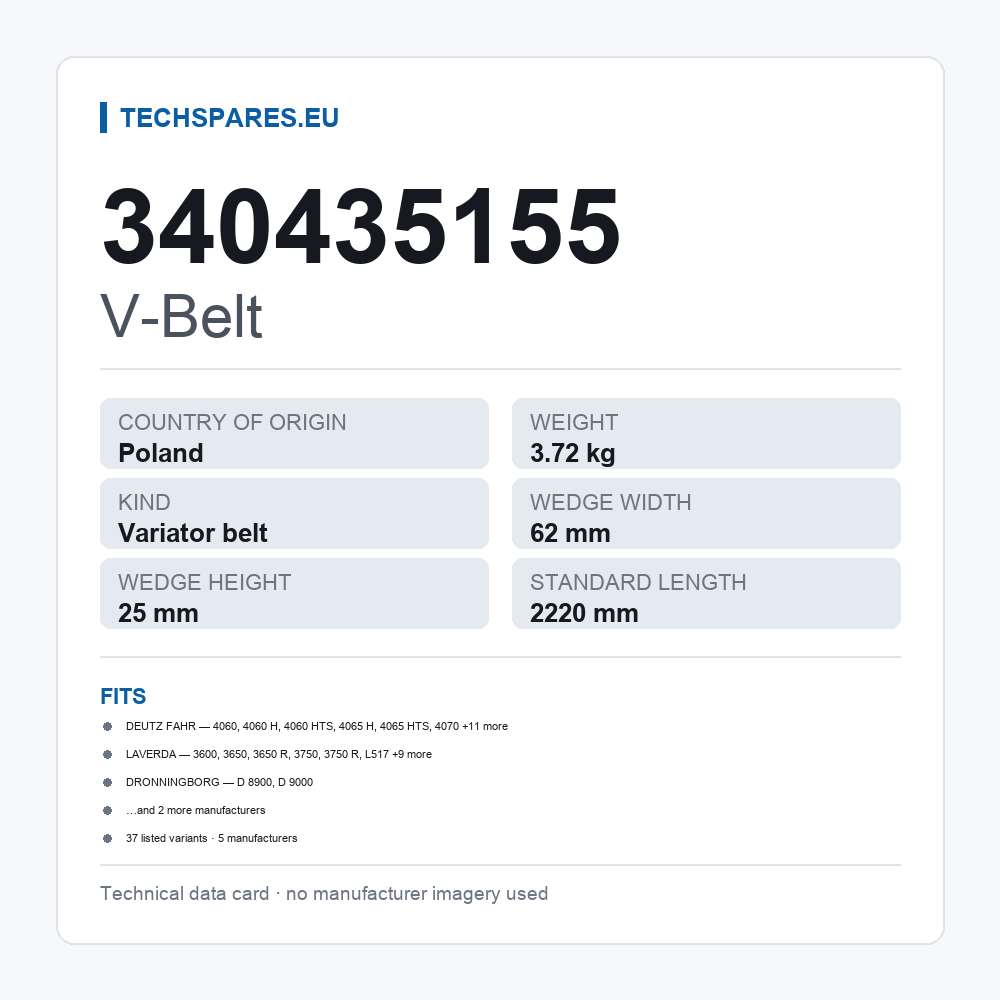 V-Belt 340435155 — technical data card
