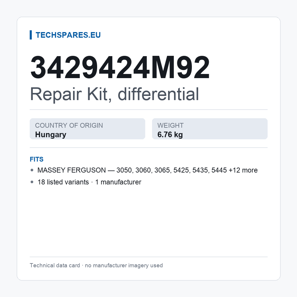 Repair Kit, differential 3429424M92 — technical data card
