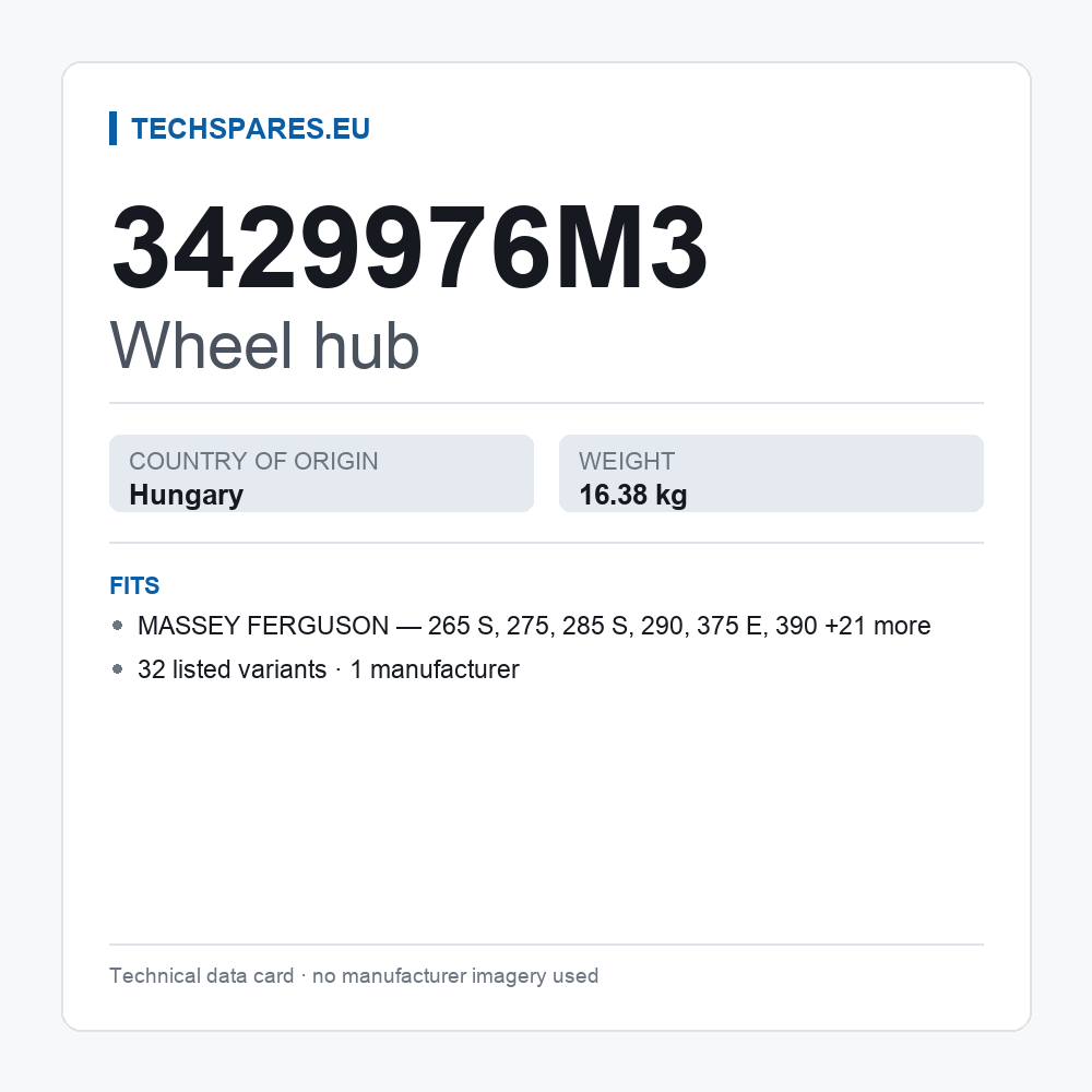 Wheel hub 3429976M3 — technical data card