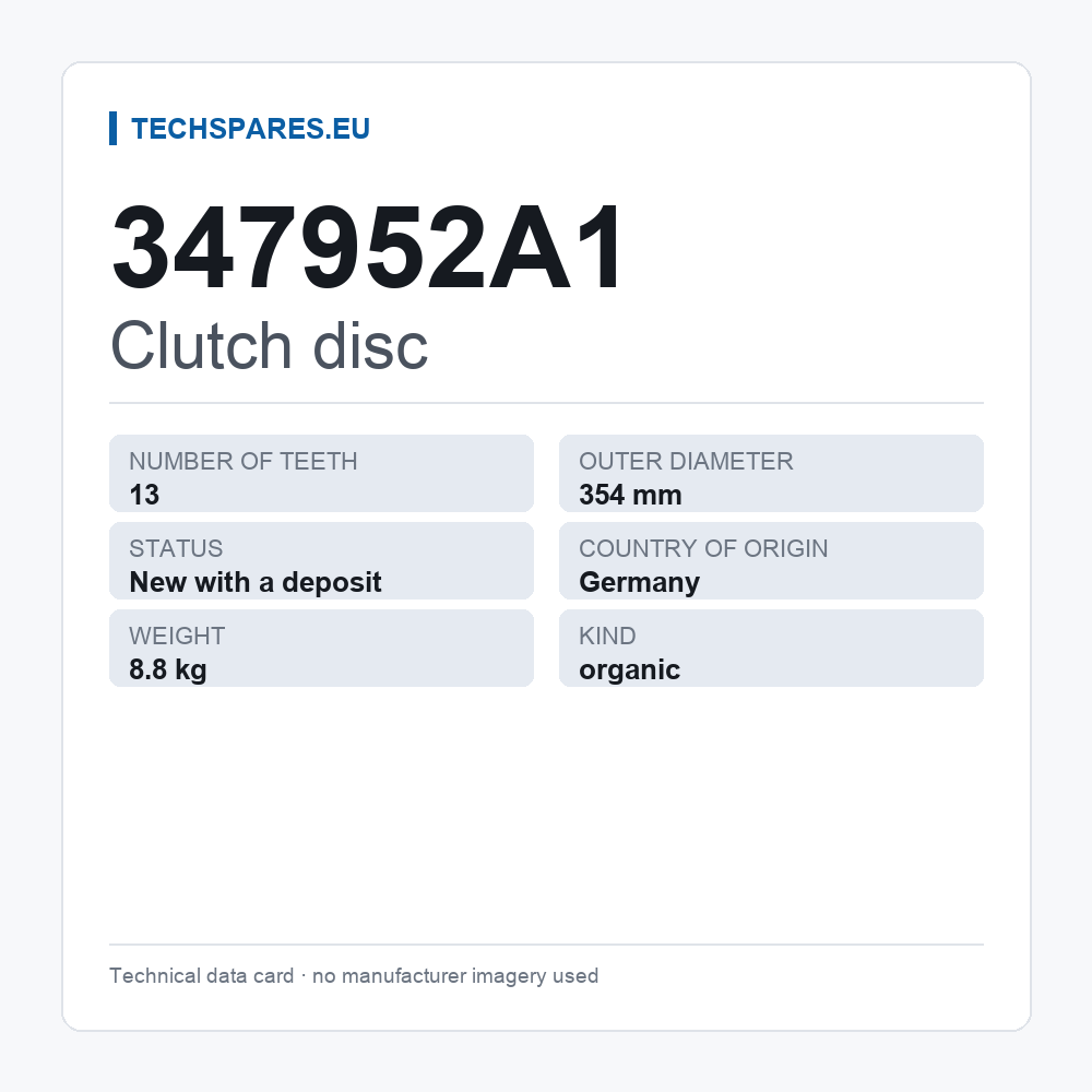Clutch disc 347952A1 — technical data card
