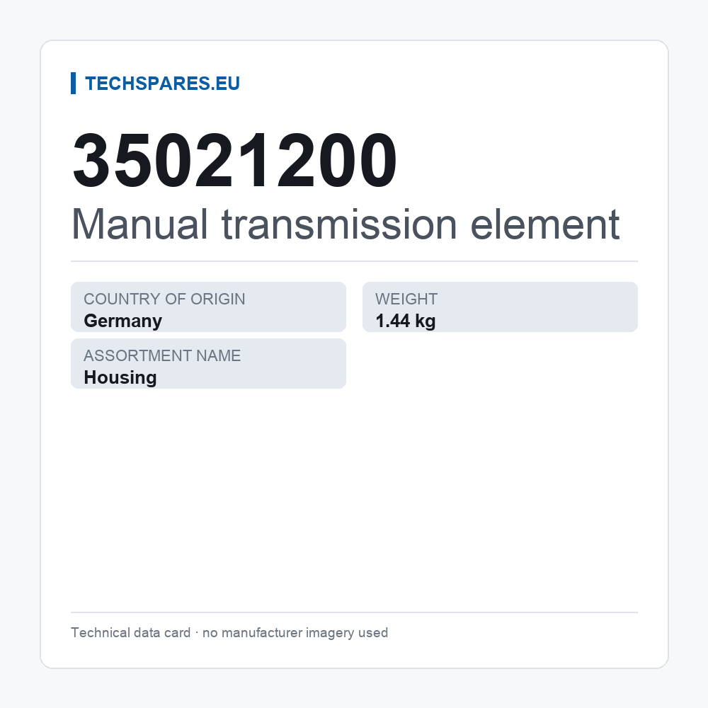 Manual transmission element 35021200 — technical data card
