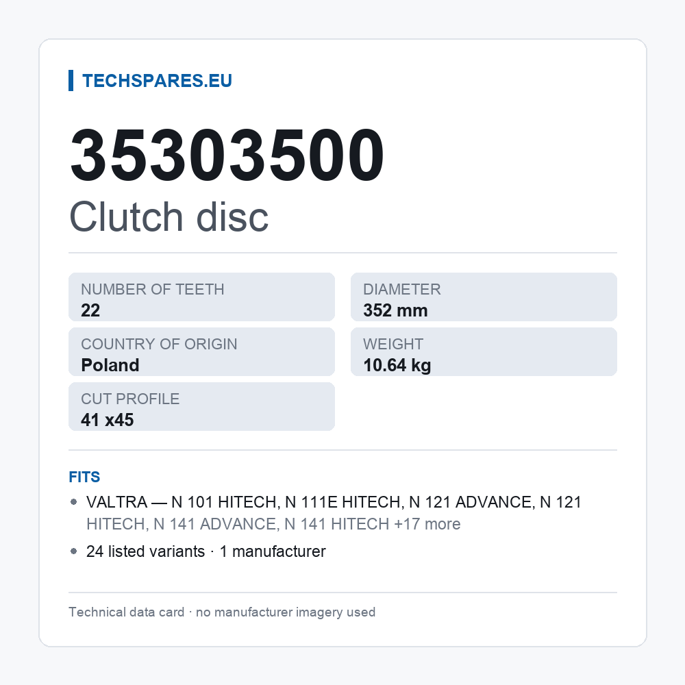 Clutch disc 35303500 — technical data card