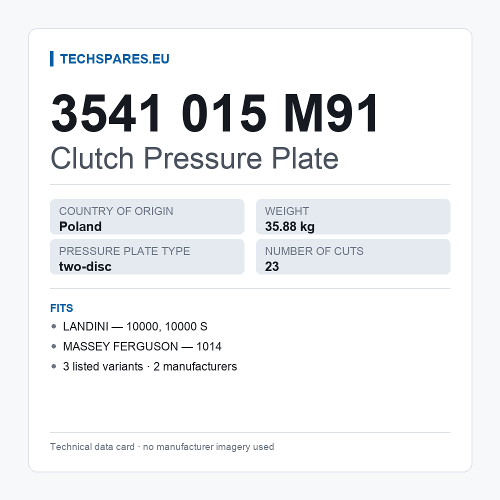 Clutch Pressure Plate 3541 015 M91 — technical data card