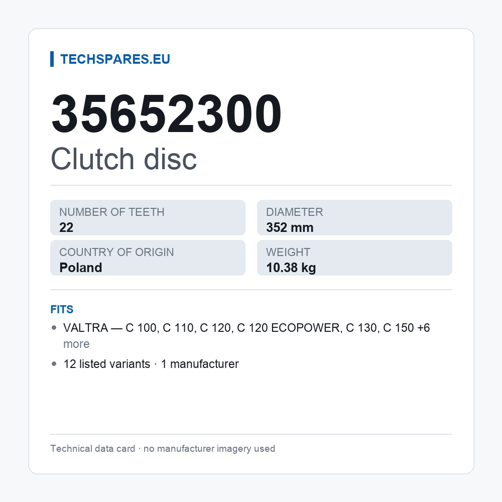 Clutch disc 35652300 — technical data card