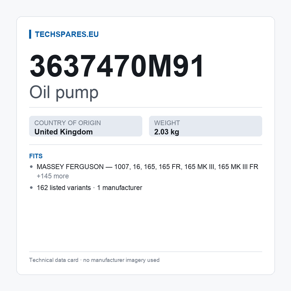 Oil pump 3637470M91 — technical data card