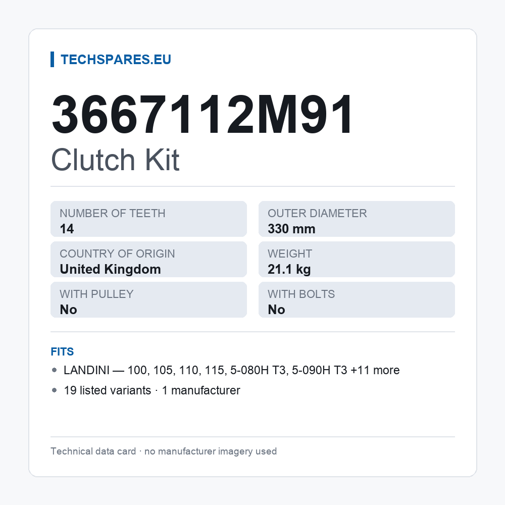 Clutch Kit 3667112M91 — technical data card