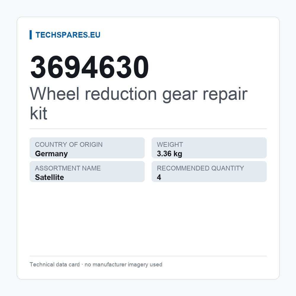 Wheel reduction gear repair kit 3694630 — technical data card
