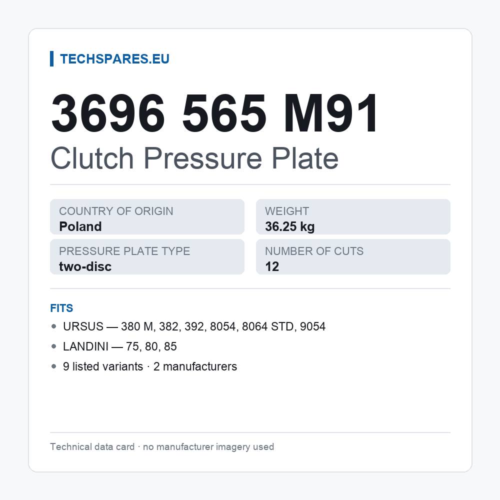 Clutch Pressure Plate 3696 565 M91 — technical data card