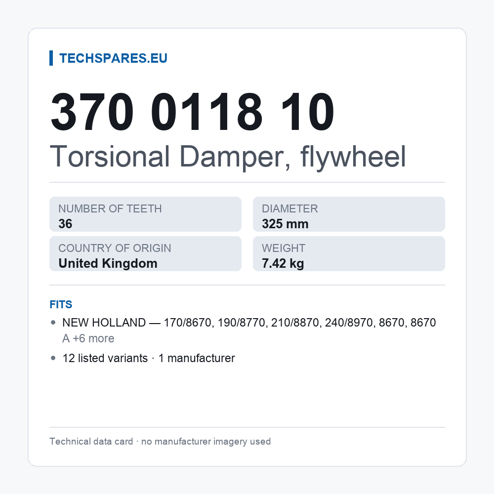 Torsional Damper, flywheel 370 0118 10 — technical data card