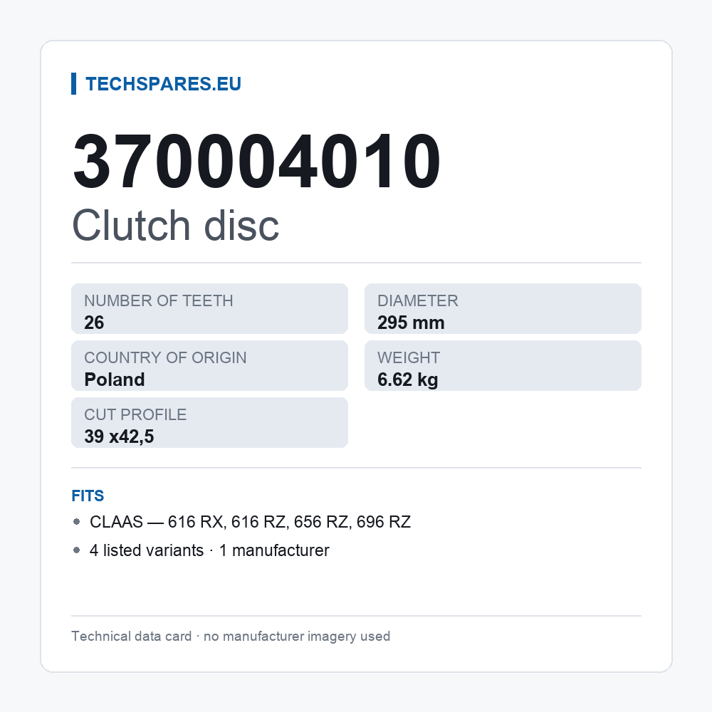 Clutch disc 370004010 — technical data card