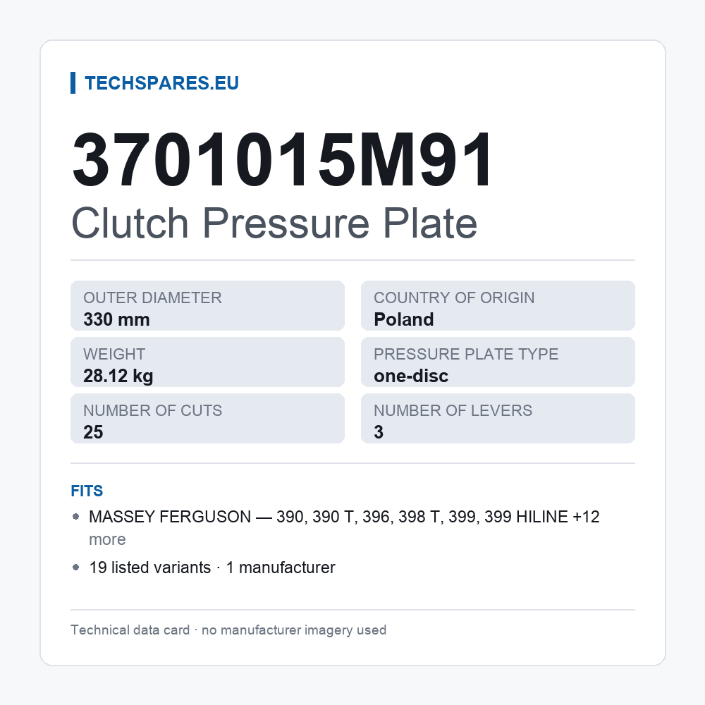 Clutch Pressure Plate 3701015M91 — technical data card
