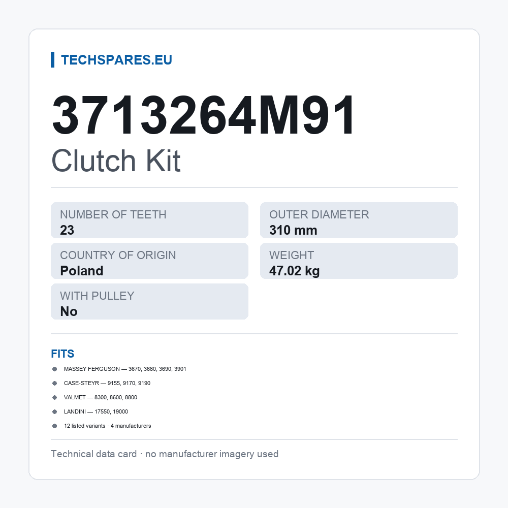 Clutch Kit 3713264M91 — technical data card