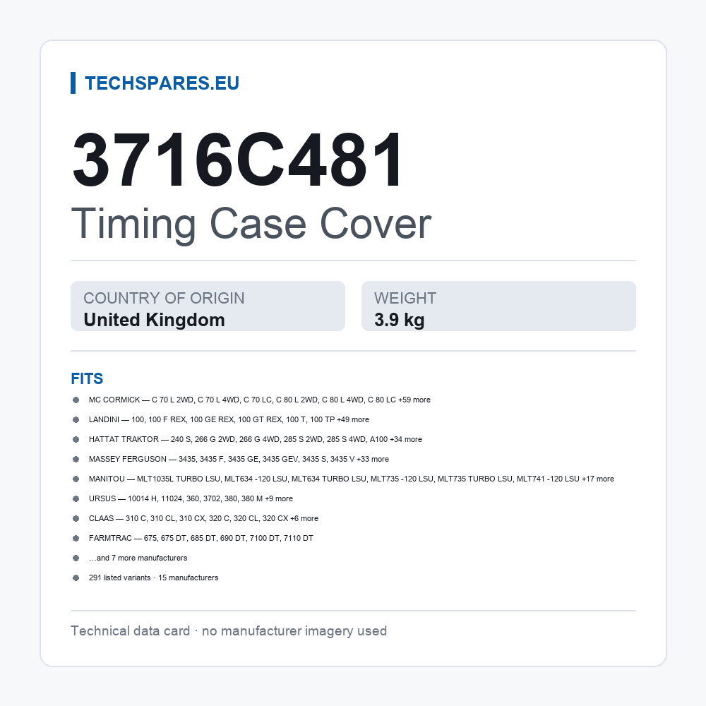 Timing Case Cover 3716C481 — technical data card