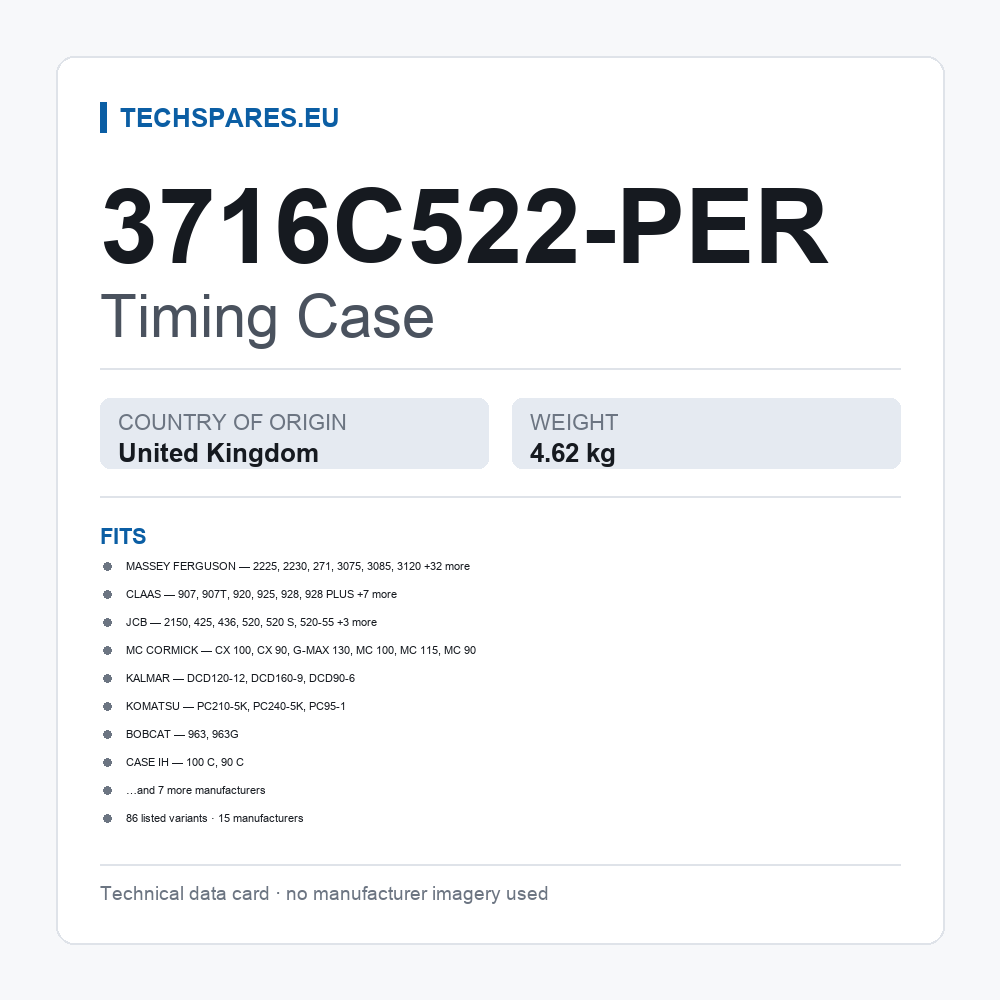Timing Case 3716C522-PER — technical data card