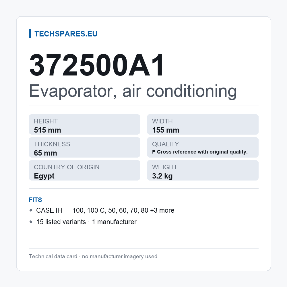 Evaporator, air conditioning 372500A1 — technical data card