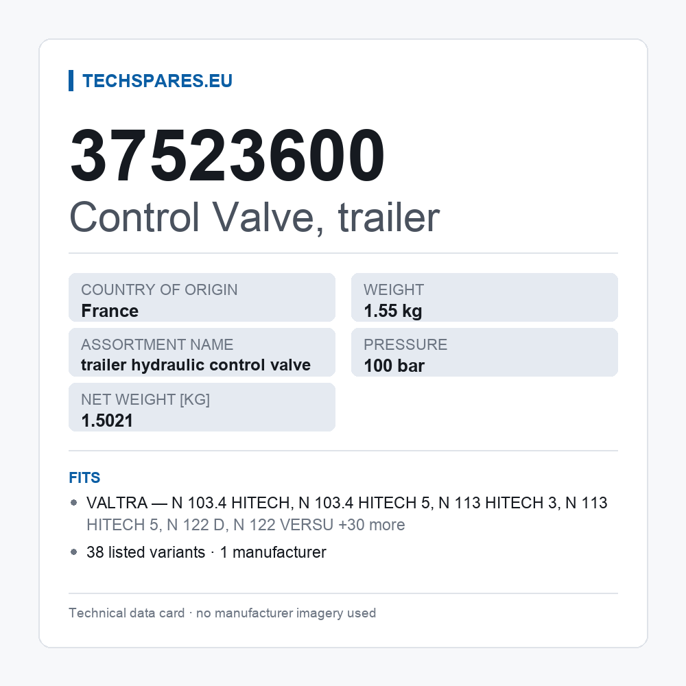 Control Valve, trailer 37523600 — technical data card