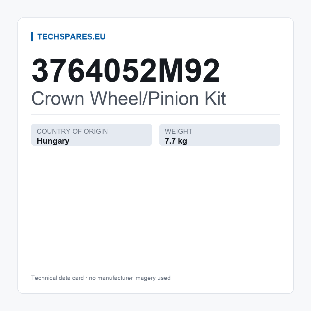 Crown Wheel/Pinion Kit 3764052M92 — technical data card