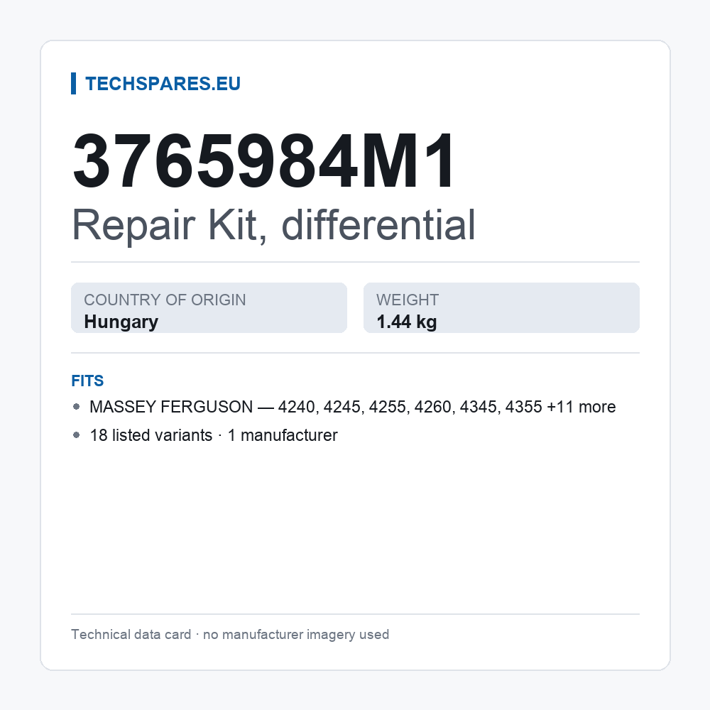 Repair Kit, differential 3765984M1 — technical data card
