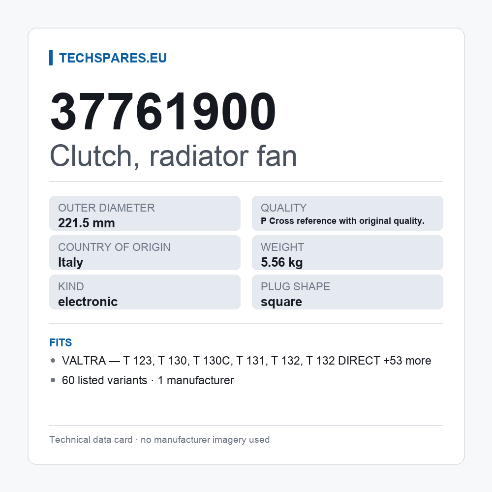 Clutch, radiator fan 37761900 — technical data card