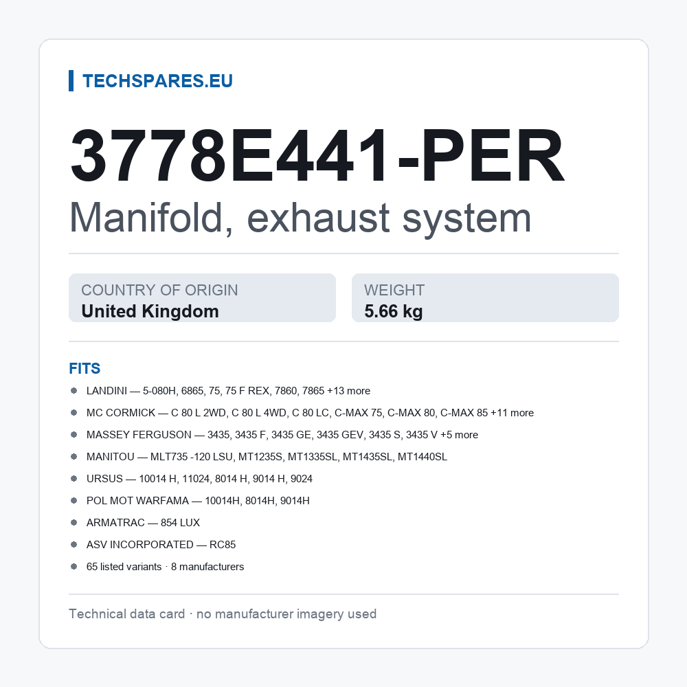 Manifold, exhaust system 3778E441-PER — technical data card