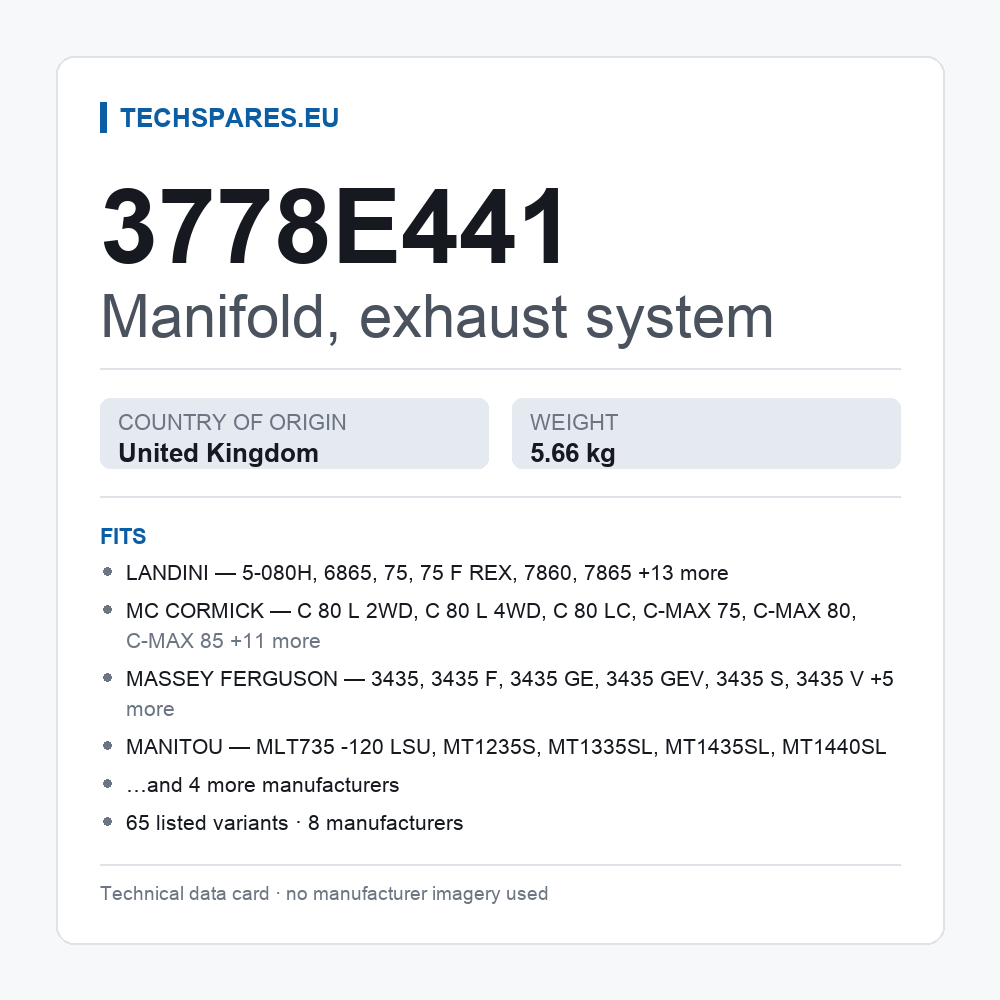 Manifold, exhaust system 3778E441 — technical data card